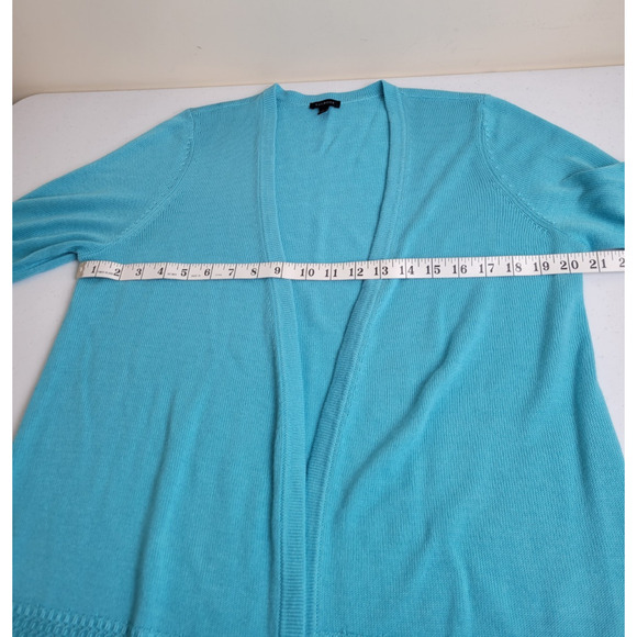 Talbots Light Blue Open Front Knit Fringe Cardigan Sweater Women's Size Large - Picture 3 of 9